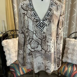 Hale Bob Beige and Black Snake Print Blouse